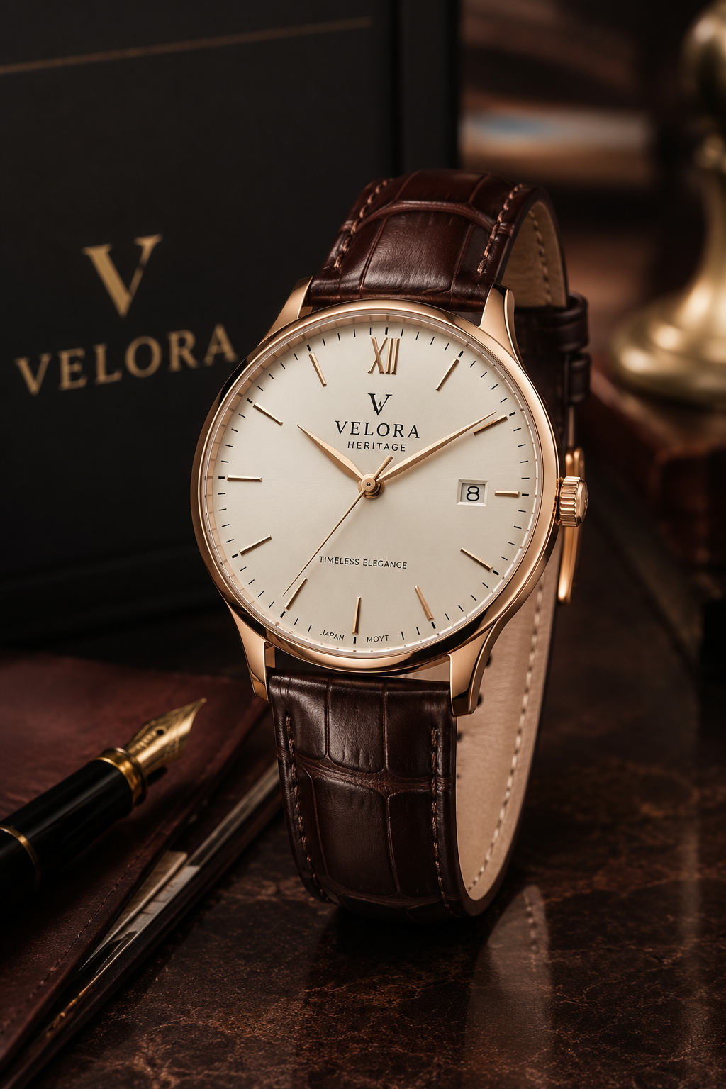 Velora Heritage classic leather strap watc